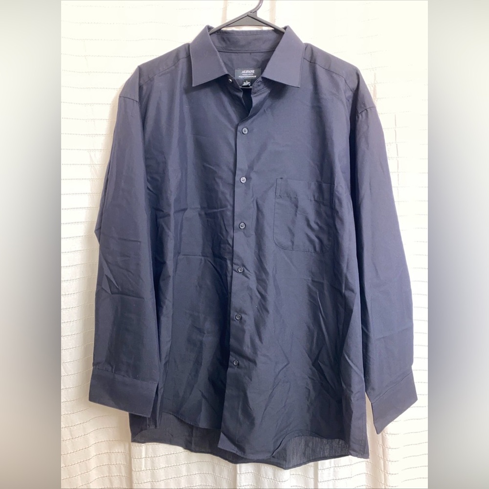 alfani mens shirts Large Regular Fit Performance Black Collared Button Down